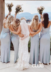 Eleanore |Long Light Blue Bridesmaid Dresses Mermaid Spaghetti Straps Satin - Light Blue - PromDressClub